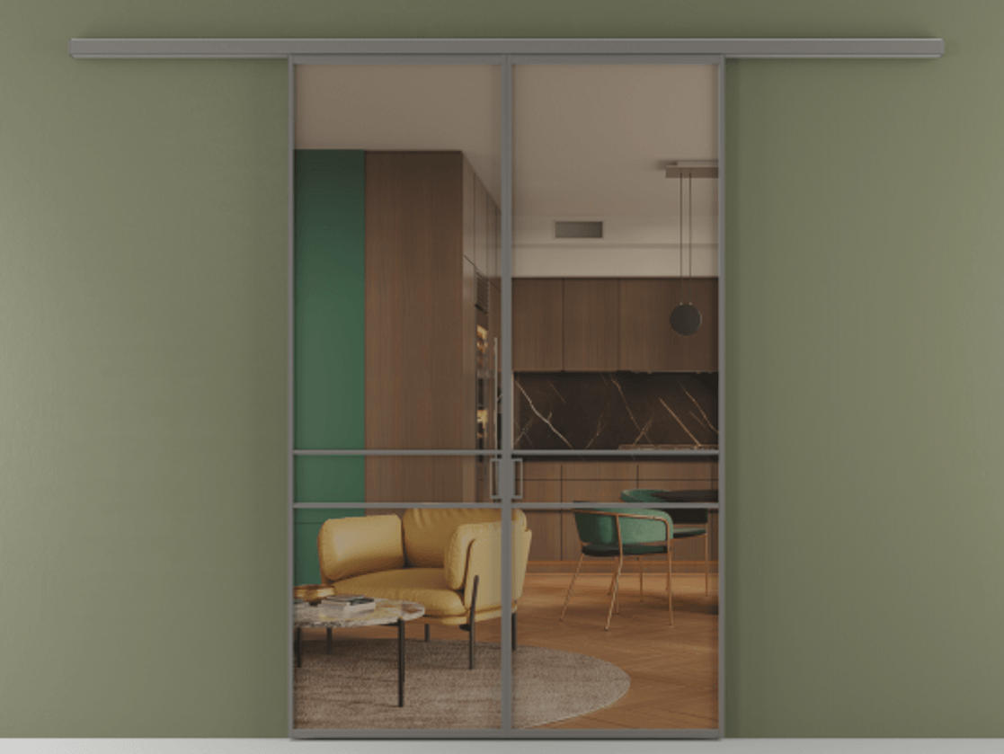 Перегородка Формато вдоль стены 2 створки АЛПР 040.02 Алюминий классический серый Прозрачное бронзовое стекло, триплекс Цена 1318110 AMD | Volhovec