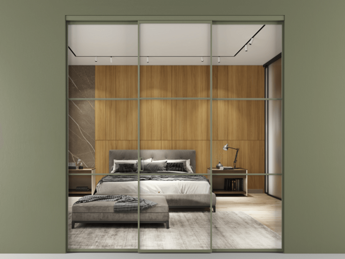 Перегородка Формато внутри проёма 3 створки АЛПР 040.03 Алюминий оливковый тёмный Двустороннее зеркало, триплекс , триплекс 6 мм Цена 1600180 AMD | Volhovec