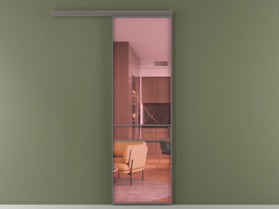 Перегородка Формато вдоль стены 1 створка АЛПР 040.02 Алюминий классический серый Прозрачное розовое стекло, триплекс Цена 715400 AMD  | Volhovec