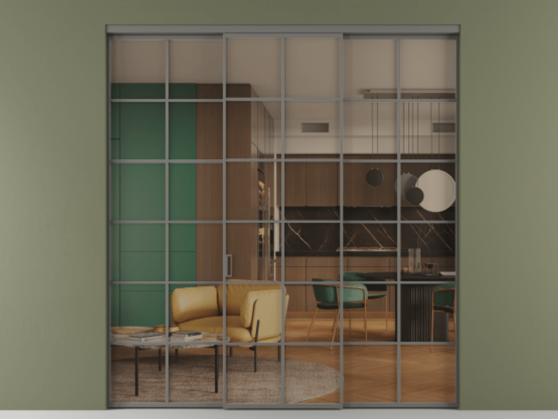 Перегородка Formato внутри проёма 3 створки АЛПР 040.05 Алюминий классический серый Прозрачное бронзовое стекло, триплекс Цена 1718540 AMD | Volhovec