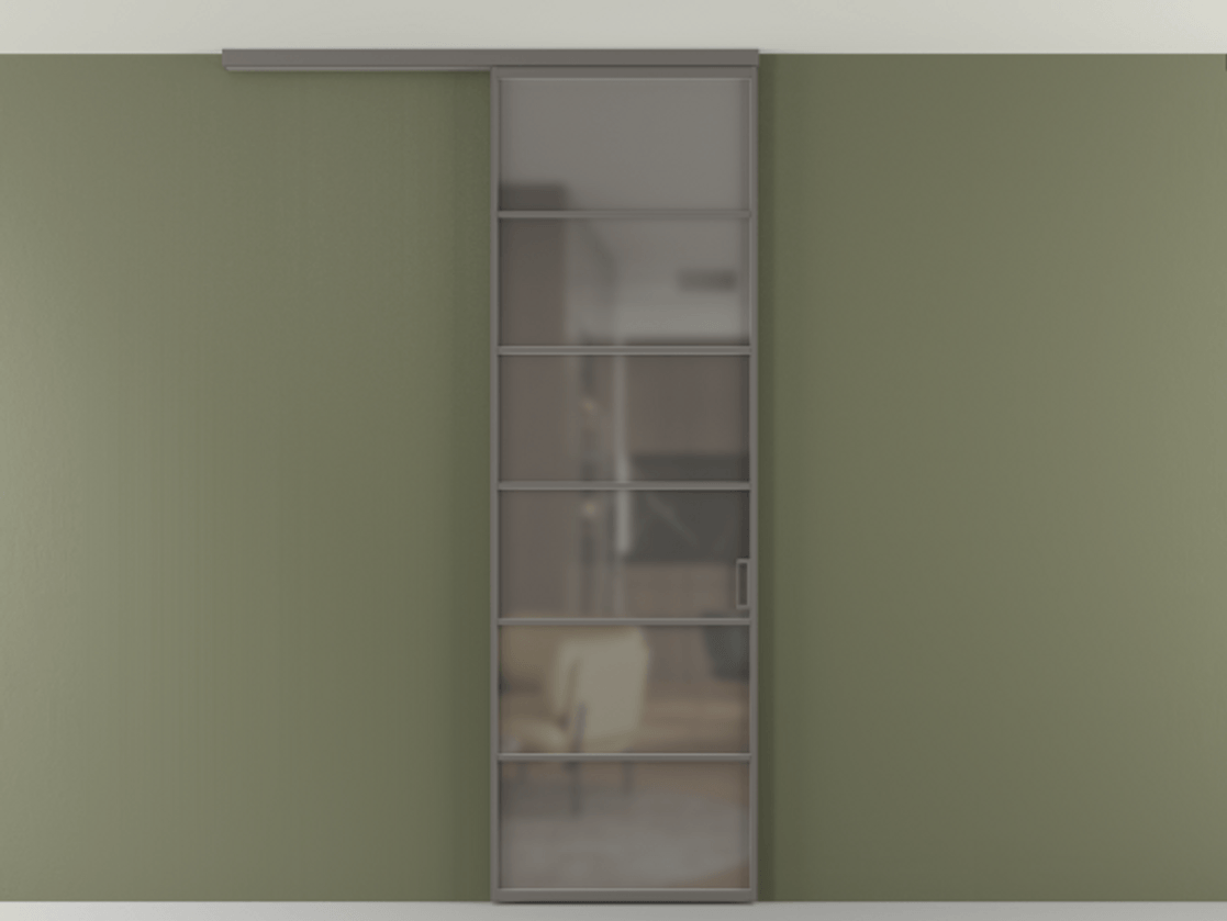 Перегородка Формато вдоль стены на потолок 1 створка АЛПР 040.04 Алюминий классический серый Сатинированное серое стекло, триплекс Цена 727350 AMD | Volhovec