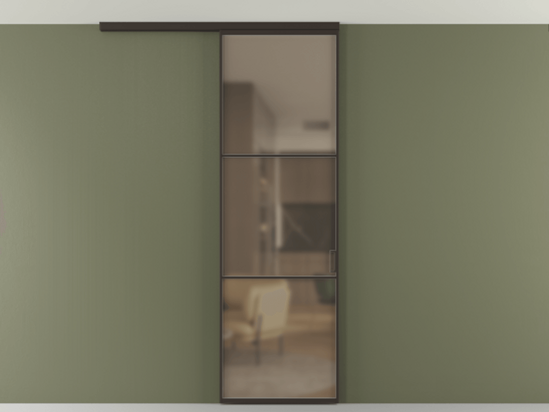 Перегородка Формато вдоль стены на потолок 1 створка АЛПР 040.03 Алюминий антрацит Сатинированное бронзовое стекло, триплекс Цена 681060 AMD | Volhovec