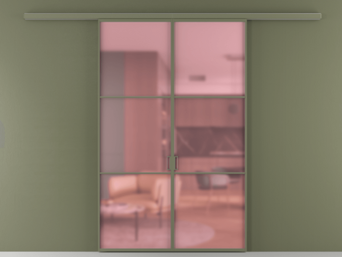 Перегородка Formato вдоль стены 2 створки АЛПР 040.03 Алюминий оливковый тёмный Сатинированное розовое стекло, триплекс Цена 1368800 AMD | Volhovec