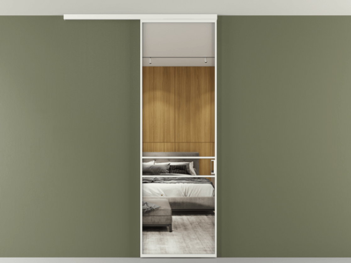 Перегородка Формато вдоль стены на потолок 1 створка АЛПР 040.02 Алюминий светло-серый Двустороннее зеркало, триплекс , триплекс 6 мм Цена 653210 AMD | Volhovec