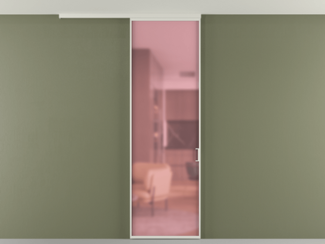 Перегородка Формато вдоль стены на потолок 1 створка АЛПР 040.01 Алюминий Белый Сатинированное розовое стекло, триплекс Цена 599500 AMD | Volhovec