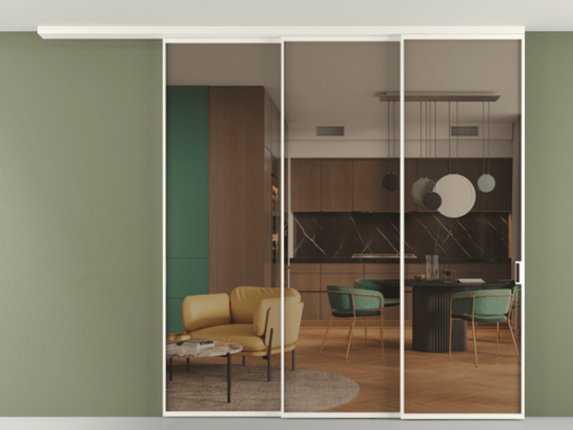 Перегородка Формато вдоль стены на потолок 3 створки с синхронным механизмом АЛПР 040.01 Алюминий пудровый белый Прозрачное бронзовое стекло, триплекс. Цена 2576940 AMD 1. Полотно 2 шт. (800/2100 мм)
2. Комплект установки раздвижной системы
3. Базовый комплект фурнитуры
4.Ручка Рондо. Фабрика дверей Волховец 8 (800) 551 43 19 Перегородка Формато вдоль стены на потолок 3 створки с синхронным механизмом АЛПР 040.01 Алюминий пудровый белый Прозрачное бронзовое стекло, триплекс Цена 2576940 AMD | Volhovec