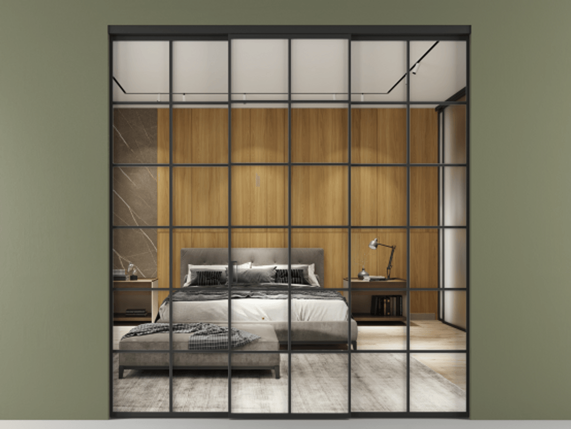 Перегородка Formato внутри проёма 3 створки АЛПР 040.05 Алюминий Черный Двустороннее зеркало, триплекс , триплекс 6 мм Цена 1649750 AMD | Volhovec