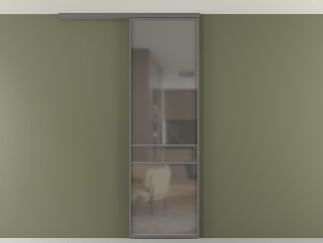 Перегородка Формато вдоль стены на потолок 1 створка АЛПР 040.02 Алюминий классический серый Сатинированное серое стекло, триплекс Цена 653210 AMD | Volhovec