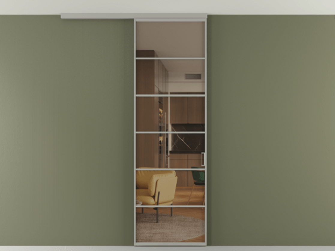 Перегородка Формато вдоль стены на потолок 1 створка АЛПР 040.04 Алюминий нейтральный серый Прозрачное бронзовое стекло, триплекс Цена 727350 AMD | Volhovec