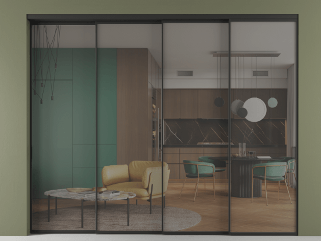 Перегородка Formato внутри проёма 4 створки с синхронным механизмом АЛПР 040.01 Алюминий Черный Прозрачное серое стекло, триплекс. Скрытый короб ЧЕР Цена 22180 AZE 1. Полотно 4 шт. (800/2100 мм)
2. Комплект установки раздвижной системы
3. Базовый комплект фурнитуры
4. Комплект фурнитуры телескопик синхро-3
5. Ручка RONDO
. Фабрика дверей Волховец 8 (800) 551 43 19 Перегородка Formato внутри проёма 4 створки с синхронным механизмом АЛПР 040.01 Алюминий Черный Прозрачное серое стекло, триплекс Цена 22180 AZE | Volhovec