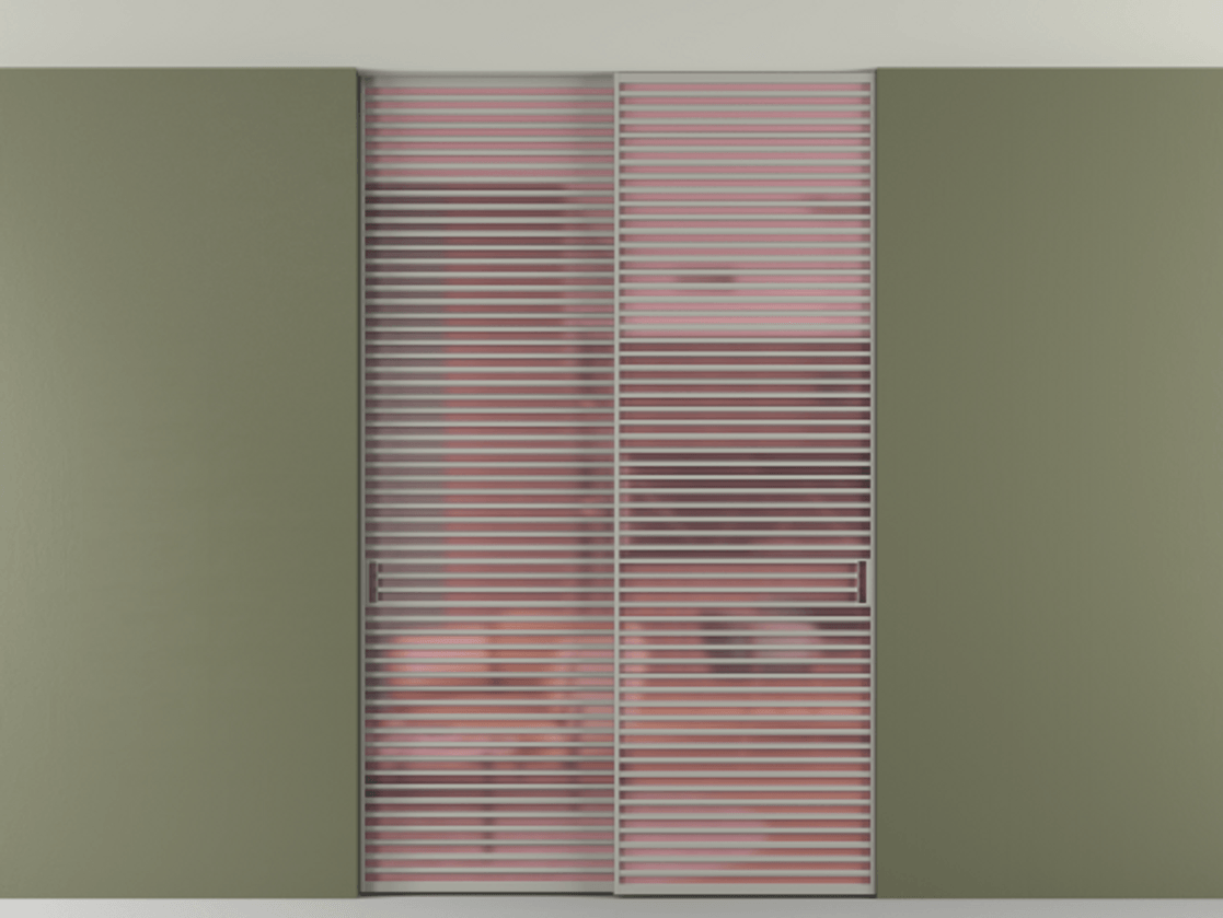 Перегородка Формато внутри проёма скрытое крепление в потолок 2 створки АЛПР 040.07 Алюминий нейтральный серый Сатинированное розовое стекло, триплекс Цена 2764500 AMD | Volhovec