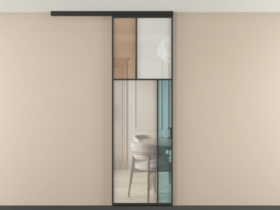 Перегородка Мозаик вдоль стены на потолок 1 створка АЛПР 041.23 Алюминий Черный Комбинация стекол Группы 1 и Группы 3 Цена 914200 AMD | Volhovec