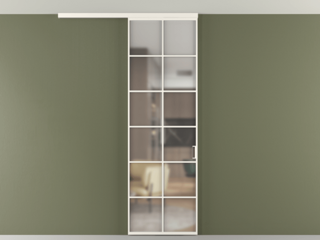 Перегородка Формато вдоль стены на потолок 1 створка АЛПР 040.05 Алюминий пудровый белый Сатинированное стекло "Мателюкс Кристал Вижн", калёное, матовое, каленое 6 мм Цена 904300 AMD | Volhovec