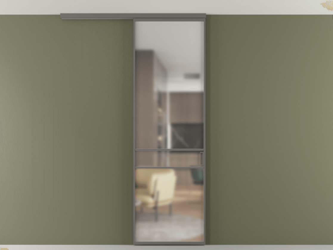 Перегородка Формато вдоль стены на потолок 1 створка АЛПР 040.02 Алюминий классический серый Сатинированное стекло "Мателюкс Кристал Вижн", калёное, матовое, каленое 6 мм Цена 724220 AMD | Volhovec