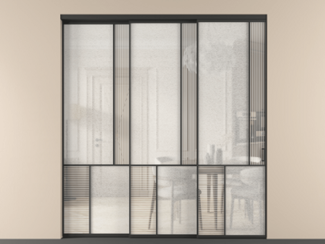 Перегородка Mosaic внутри проёма телескопик синхро 2 АЛПР 041.21 Алюминий Черный Рифлёное стекло "Дюна", триплекс, 6 мм + Фактурное стекло "Лёд", триплекс, 6 мм. Скрытый короб ЧЕР Цена 2814541 AMD . Фабрика дверей Волховец 8 (800) 551 43 19  Перегородка Mosaic внутри проёма телескопик синхро 2 АЛПР 041.21 Алюминий Черный Рифлёное стекло "Дюна", триплекс, 6 мм + Фактурное стекло "Лёд", триплекс, 6 мм Цена 2814541 AMD | Volhovec