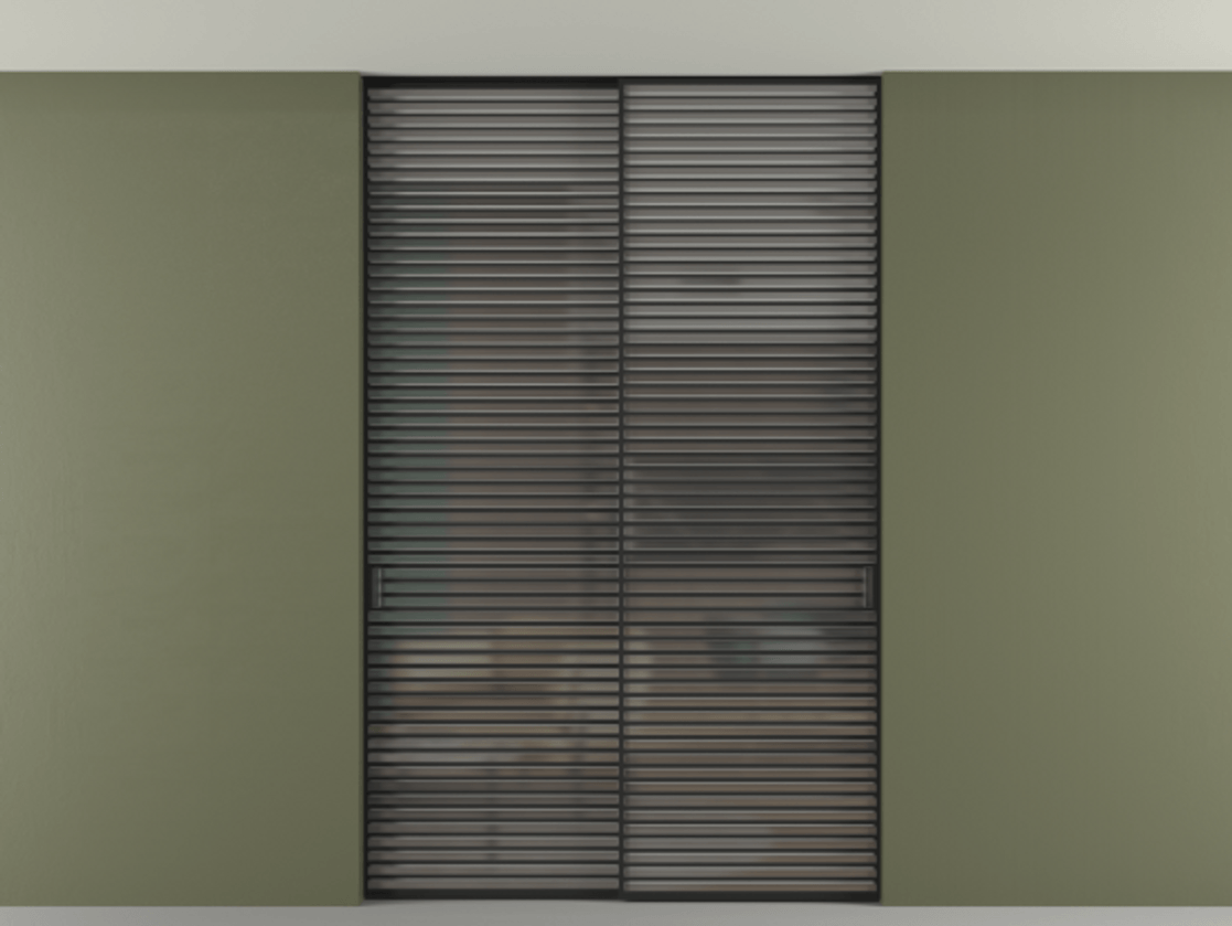 Перегородка Формато внутри проёма скрытое крепление в потолок 2 створки АЛПР 040.07 Алюминий Черный Сатинированное серое стекло, триплекс Цена 396220 ₽ | Volhovec