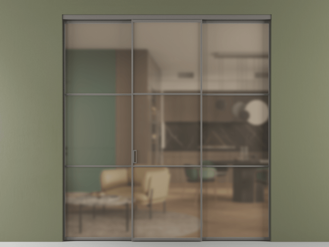 Перегородка Формато внутри проёма 3 створки АЛПР 040.03 Алюминий классический серый Сатинированное бронзовое стекло, триплекс. Цена 1600180 AMD 1. Полотно 3 шт. (800/2100 мм)
2. Комплект установки раздвижной системы
3. Базовый комплект фурнитуры
4.Ручка Рондо. Фабрика дверей Волховец 8 (800) 551 43 19 Перегородка Формато внутри проёма 3 створки АЛПР 040.03 Алюминий классический серый Сатинированное бронзовое стекло, триплекс Цена 1600180 AMD | Volhovec