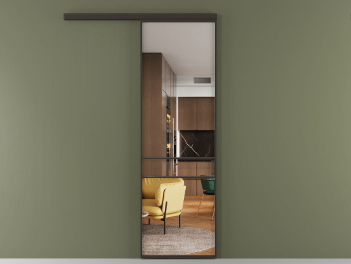 Перегородка Формато вдоль стены 1 створка АЛПР 040.02 Алюминий антрацит Прозрачное стекло "Кристал Вижн", калёное Цена 758570 AMD  | Volhovec