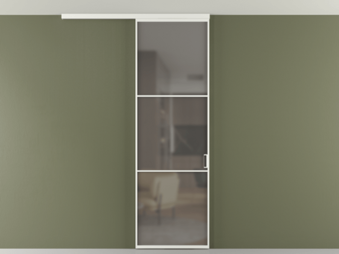 Перегородка Формато вдоль стены на потолок 1 створка АЛПР 040.03 Алюминий светло-серый Сатинированное серое стекло, триплекс Цена 653210 AMD | Volhovec