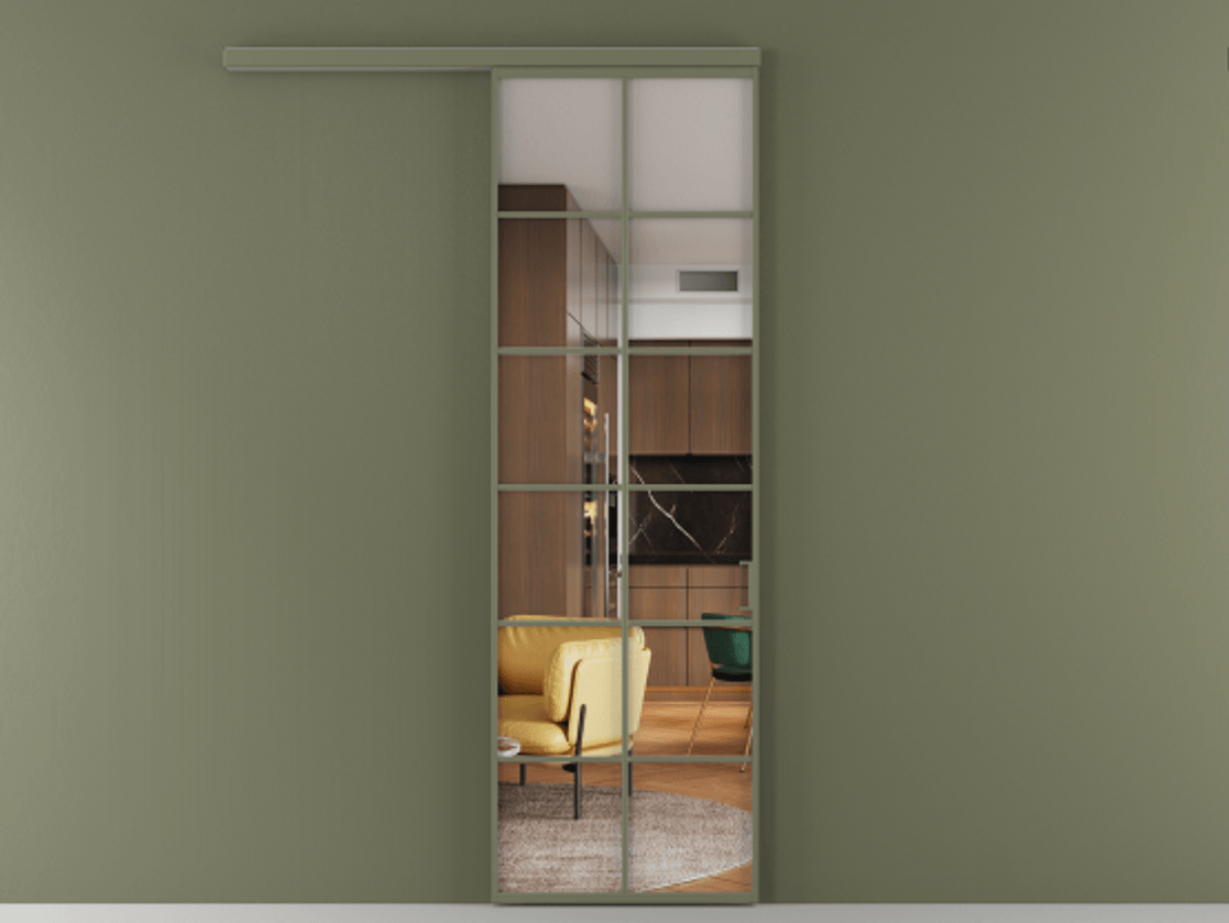 Перегородка Formato вдоль стены 1 створка АЛПР 040.05 Алюминий оливковый тёмный Прозрачное стекло "Crystal Vision", калёное Цена 923250 AMD  | Volhovec