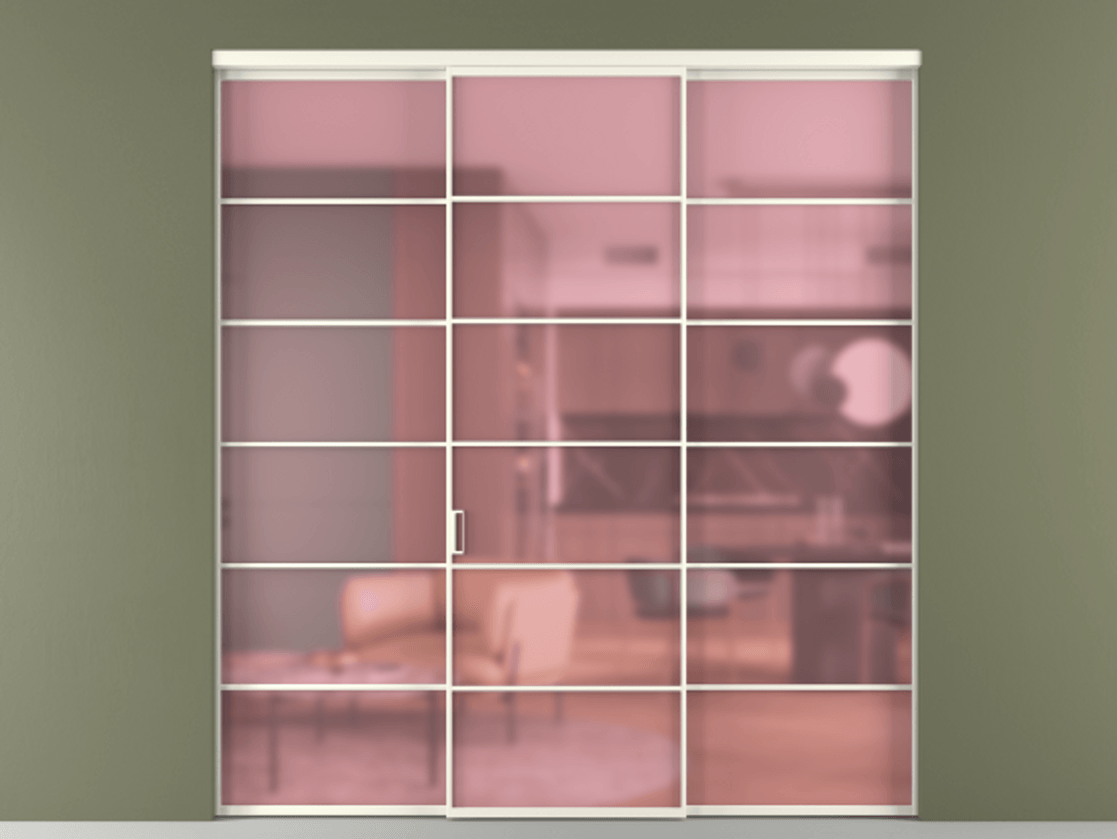 Перегородка Формато внутри проёма 3 створки АЛПР 040.04 Алюминий жемчужный Сатинированное розовое стекло, триплекс Цена 1718500 AMD | Volhovec