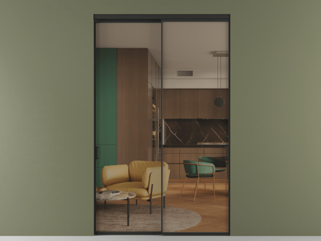 Перегородка Formato внутри проёма 2 створки АЛПР 040.01 Алюминий Черный Прозрачное бронзовое стекло, триплекс Цена 2898570 AMD  | Volhovec