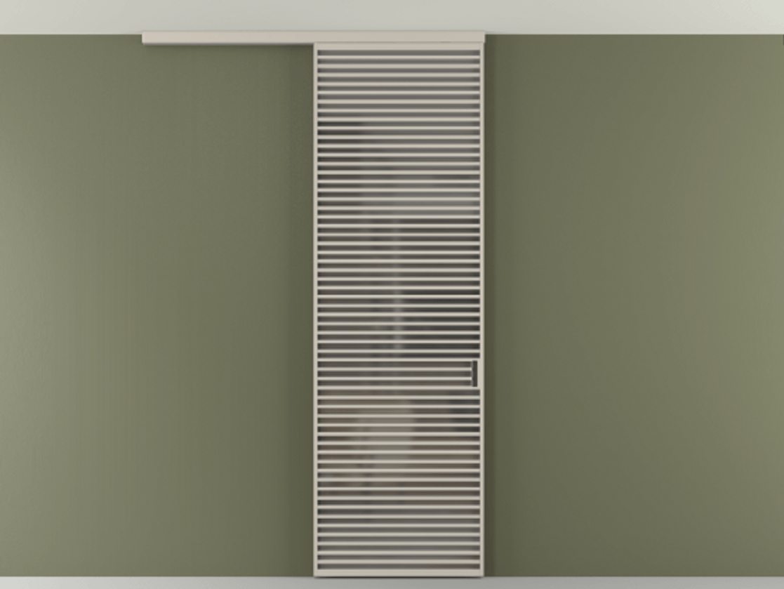 Перегородка Формато вдоль стены на потолок 1 створка АЛПР 040.07 Алюминий светло-бежевый Сатинированное серое стекло, триплекс Цена 1262670 AMD | Volhovec