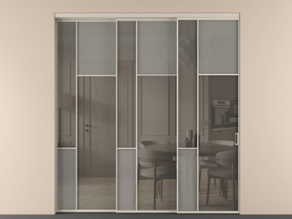 Перегородка Мозаик внутри проёма 3 створки с синхронным механизмом АЛПР 041.11 Алюминий светло-бежевый Сатинированное серое стекло, триплекс, 6 мм + Прозрачное серое стекло, триплекс. Цена 2949760 AMD . Фабрика дверей Волховец 8 (800) 551 43 19 Перегородка Мозаик внутри проёма 3 створки с синхронным механизмом АЛПР 041.11 Алюминий светло-бежевый Сатинированное серое стекло, триплекс, 6 мм + Прозрачное серое стекло, триплекс Цена 2949760 AMD | Volhovec