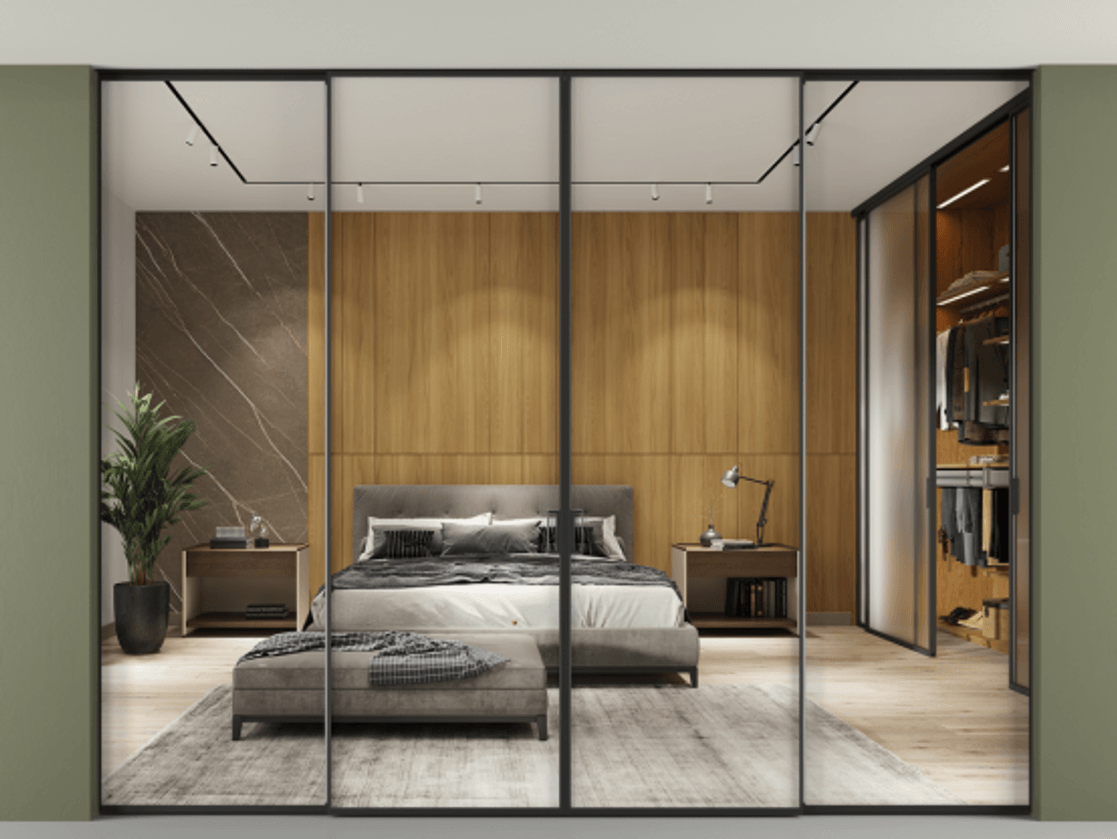 Перегородка Formato внутри проёма четырёхстворчатая со скрытым креплением в потолок АЛПР 040.01 Алюминий Черный Двустороннее зеркало, триплекс , триплекс 6 мм. Скрытый короб ЧЕР Цена 3079310 AMD 1. Полотно 4 шт. (800/2100 мм)
2. Комплект установки раздвижной системы
3. Базовый комплект фурнитуры
4.Ручка RONDO. Фабрика дверей Волховец 8 (800) 551 43 19 Перегородка Formato внутри проёма четырёхстворчатая со скрытым креплением в потолок АЛПР 040.01 Алюминий Черный Двустороннее зеркало, триплекс , триплекс 6 мм Цена 3079310 AMD | Volhovec