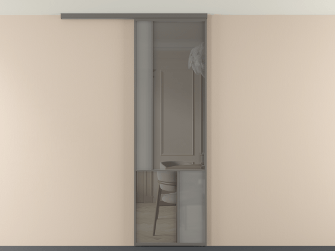 Перегородка Мозаик вдоль стены на потолок 1 створка АЛПР 041.20 Алюминий классический серый Сатинированное серое стекло, триплекс, 6 мм + Прозрачное серое стекло, триплекс Цена 910710 AMD | Volhovec