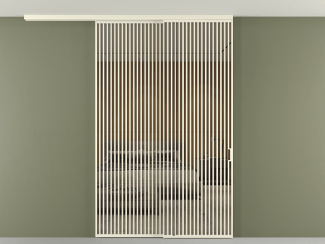 Перегородка Формато вдоль стены на потолок 2 створки с синхронным механизмом АЛПР 040.06 Алюминий молочно-белый Рефлективное бронзовое стекло "Стопсол", калёное Цена 3124200 AMD | Volhovec