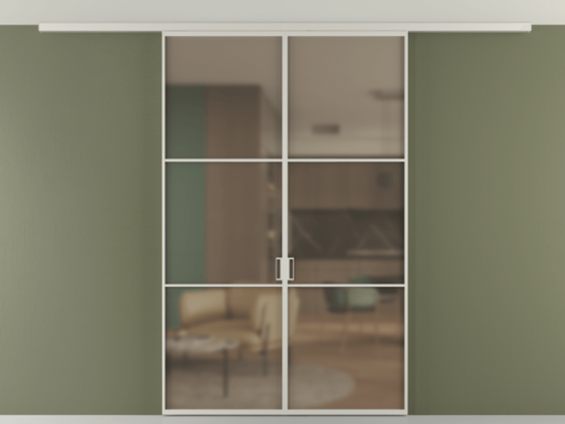 Перегородка Формато вдоль стены на потолок 2 створки АЛПР 040.03 Алюминий тёплый серый Сатинированное бронзовое стекло, триплекс Цена 1258530 AMD | Volhovec