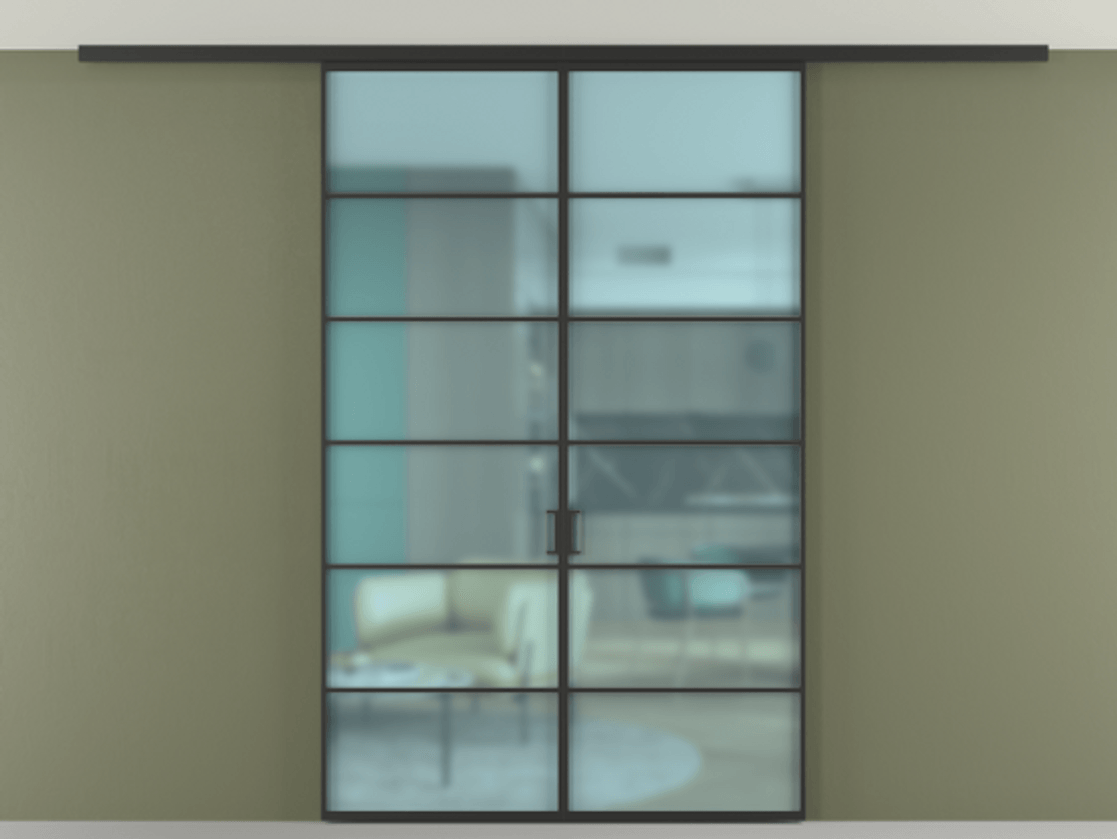 Перегородка Формато вдоль стены на потолок 2 створки АЛПР 040.04 Алюминий Черный Сатинированное голубое стекло, триплекс Цена 1293400 AMD | Volhovec