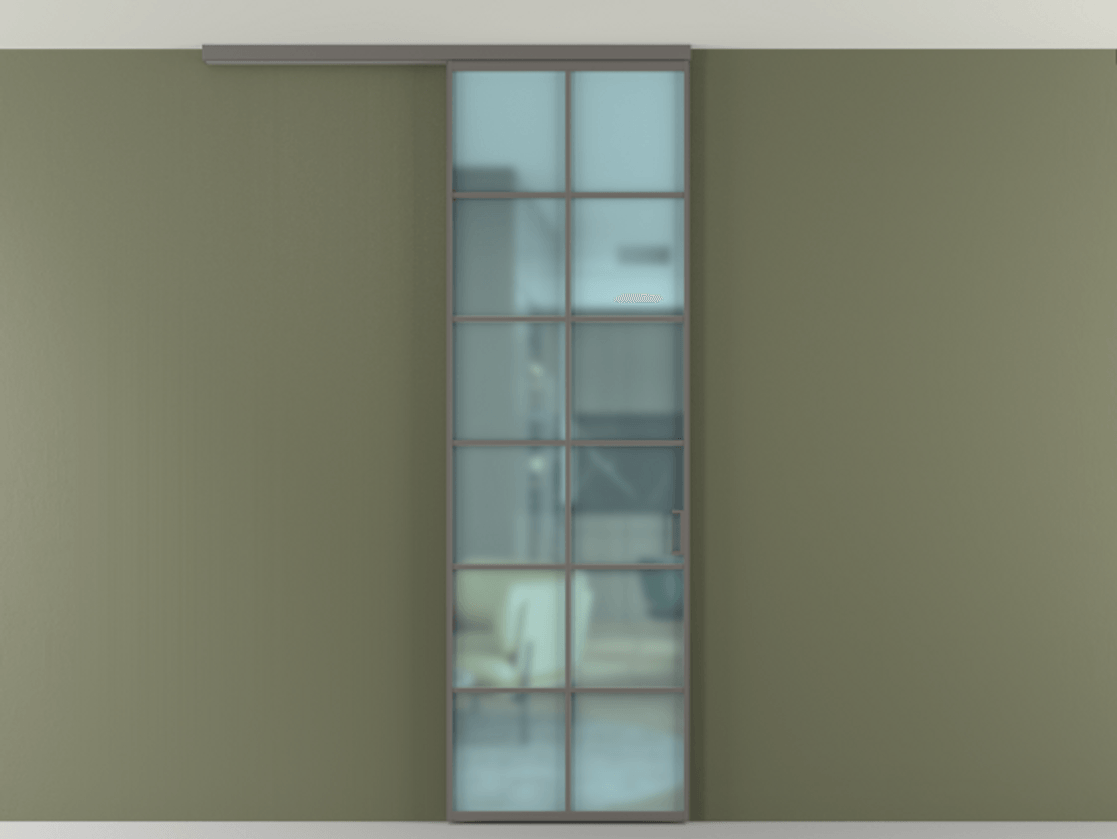 Перегородка Formato вдоль стены на потолок 1 створка АЛПР 040.05 Алюминий классический серый Сатинированное голубое стекло, триплекс Цена 727400 AMD | Volhovec