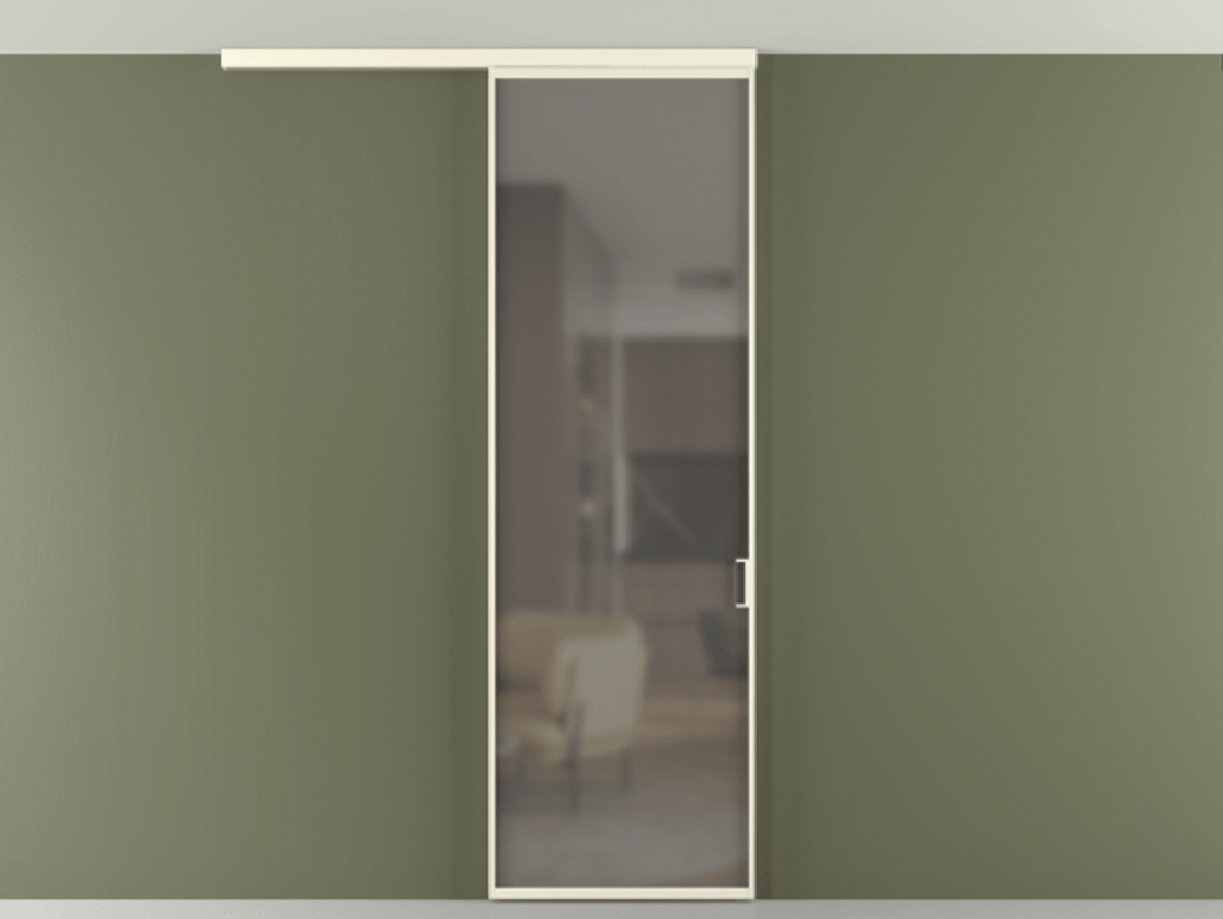 Перегородка Формато вдоль стены на потолок 1 створка АЛПР 040.01 Алюминий молочно-белый Сатинированное серое стекло, триплекс Цена 623170 AMD | Volhovec