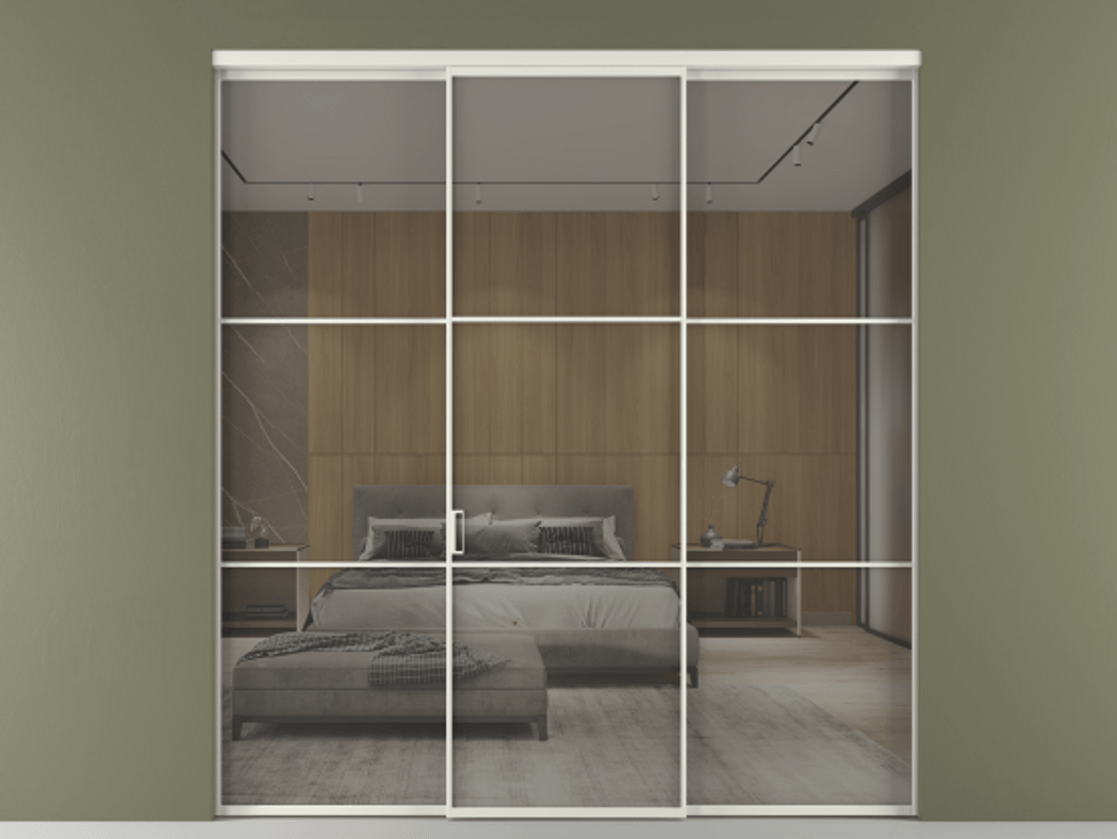 Перегородка Формато внутри проёма 3 створки АЛПР 040.03 Алюминий серый Рефлективное серое стекло "Стопсол", калёное Цена 2141890 AMD | Volhovec