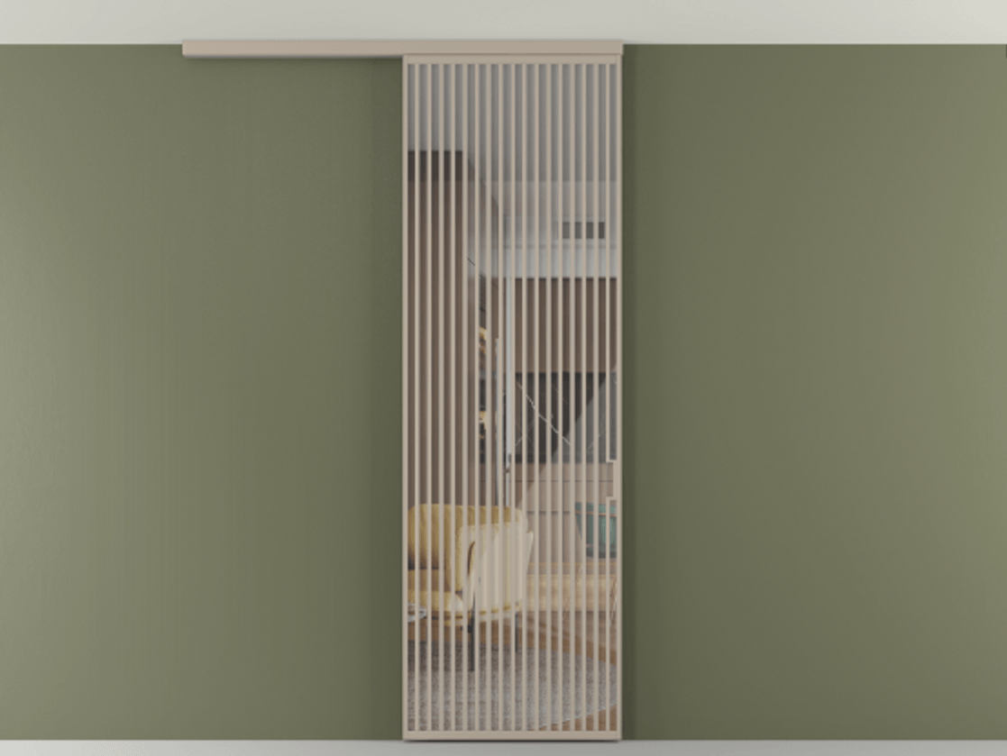 Перегородка Формато вдоль стены на потолок 1 створка АЛПР 040.06 Алюминий бисквитный Рефлективное прозрачное стекло "Стопсол", калёное Цена 1305830 AMD | Volhovec