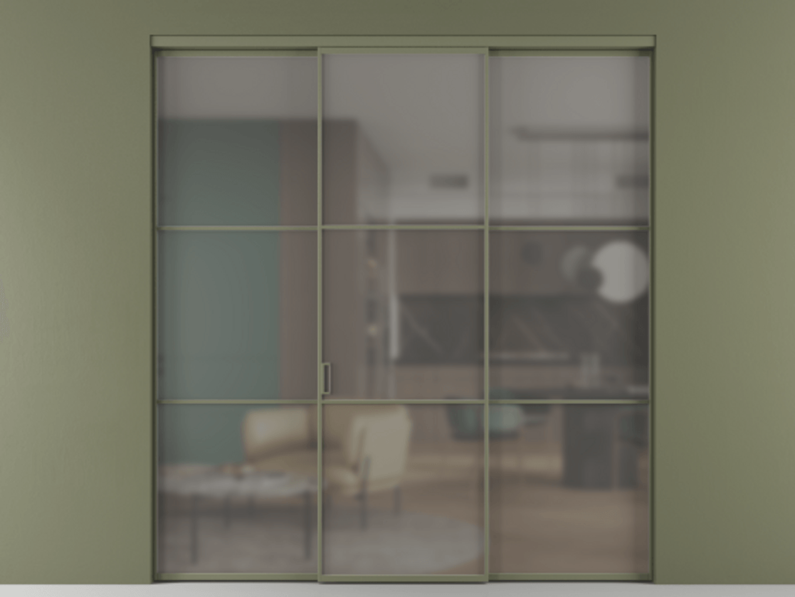 Перегородка Formato внутри проёма 3 створки АЛПР 040.03 Алюминий оливковый тёмный Сатинированное серое стекло, триплекс Цена 1600180 AMD | Volhovec