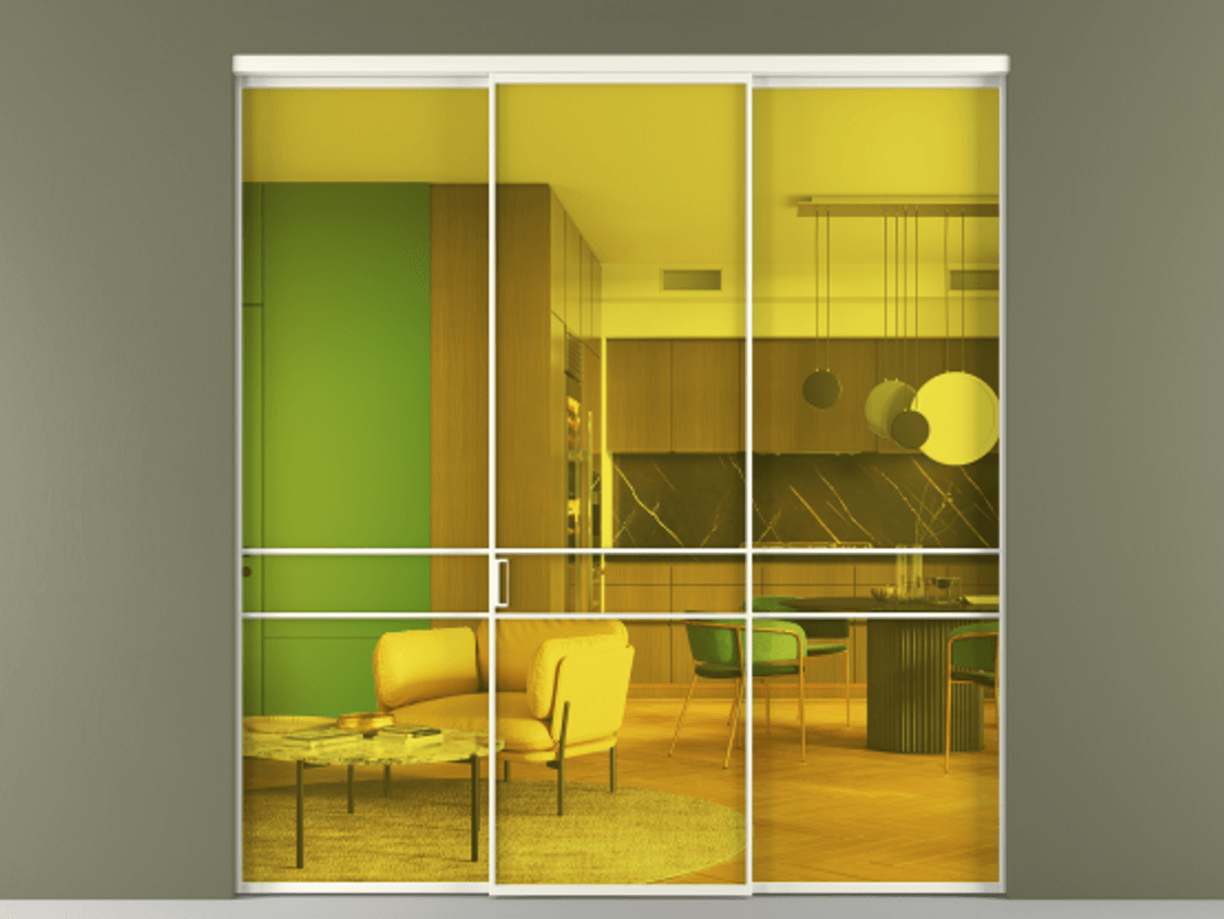 Перегородка Formato внутри проёма 3 створки АЛПР 040.02 Алюминий жемчужный Прозрачное жёлтое стекло, триплекс Цена 1600200 AMD | Volhovec