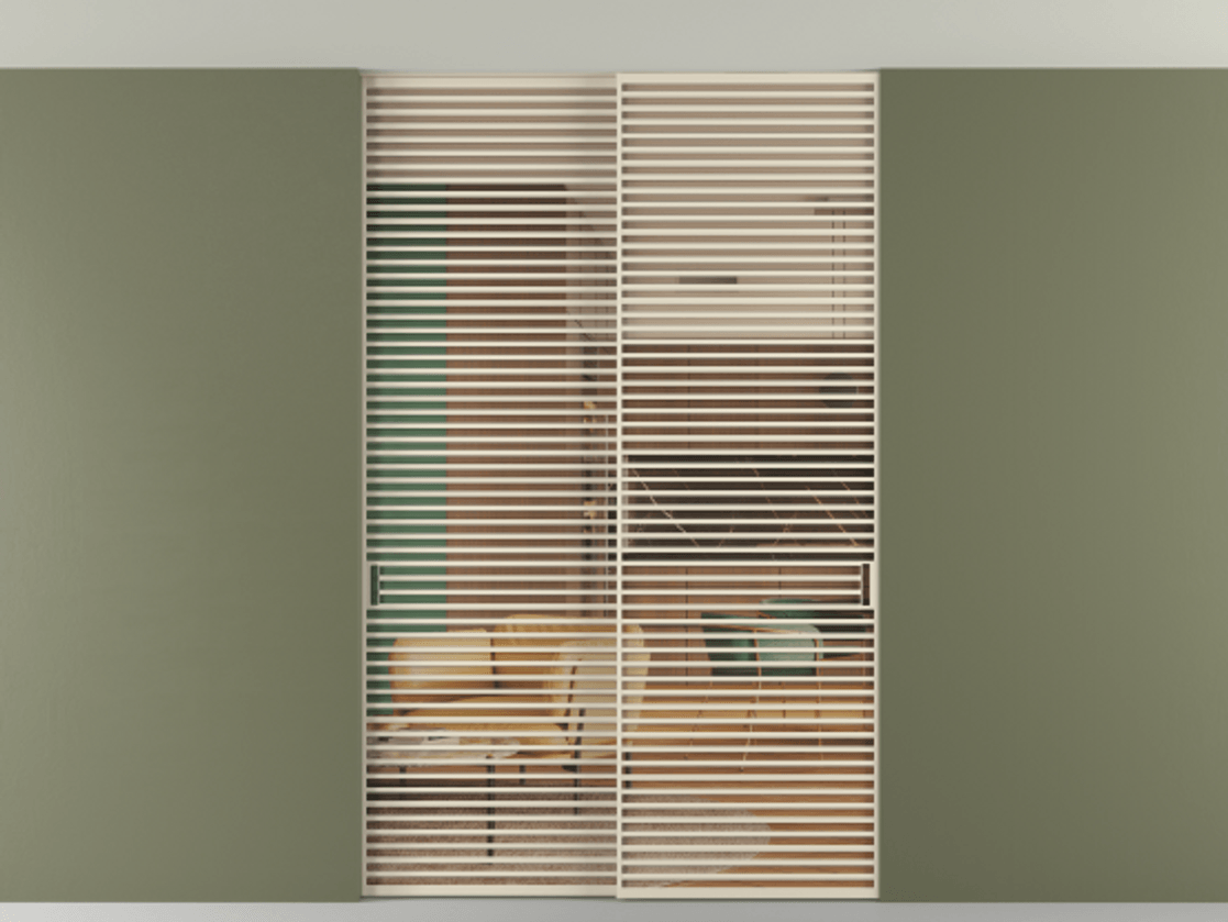 Перегородка Formato внутри проёма скрытое крепление в потолок 2 створки АЛПР 040.07 Алюминий бежево-серый Прозрачное оранжевое стекло, триплекс Цена 3406500 AMD | Volhovec