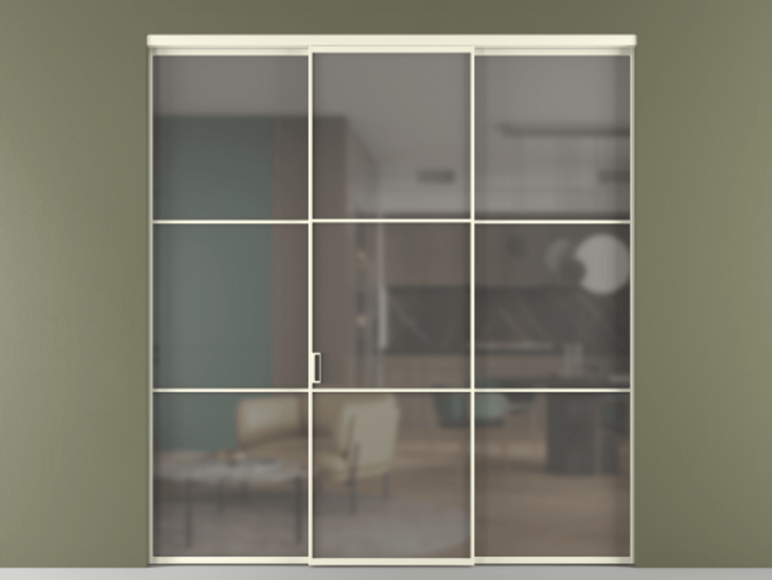 Перегородка Formato внутри проёма 3 створки АЛПР 040.03 Алюминий молочно-белый Сатинированное серое стекло, триплекс Цена 1600180 AMD | Volhovec