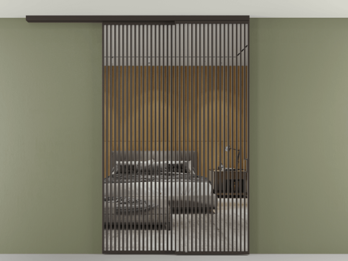 Перегородка Формато вдоль стены на потолок 2 створки с синхронным механизмом АЛПР 040.06 Алюминий антрацит Двустороннее зеркало, триплекс , триплекс 6 мм Цена 3037880 AMD | Volhovec