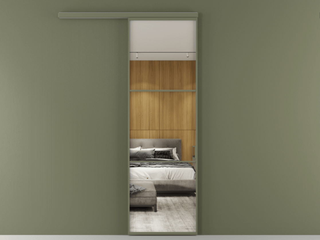 Перегородка Formato вдоль стены 1 створка АЛПР 040.03 Алюминий оливковый тёмный Двустороннее зеркало, триплекс , триплекс 6 мм Цена 715400 AMD  | Volhovec