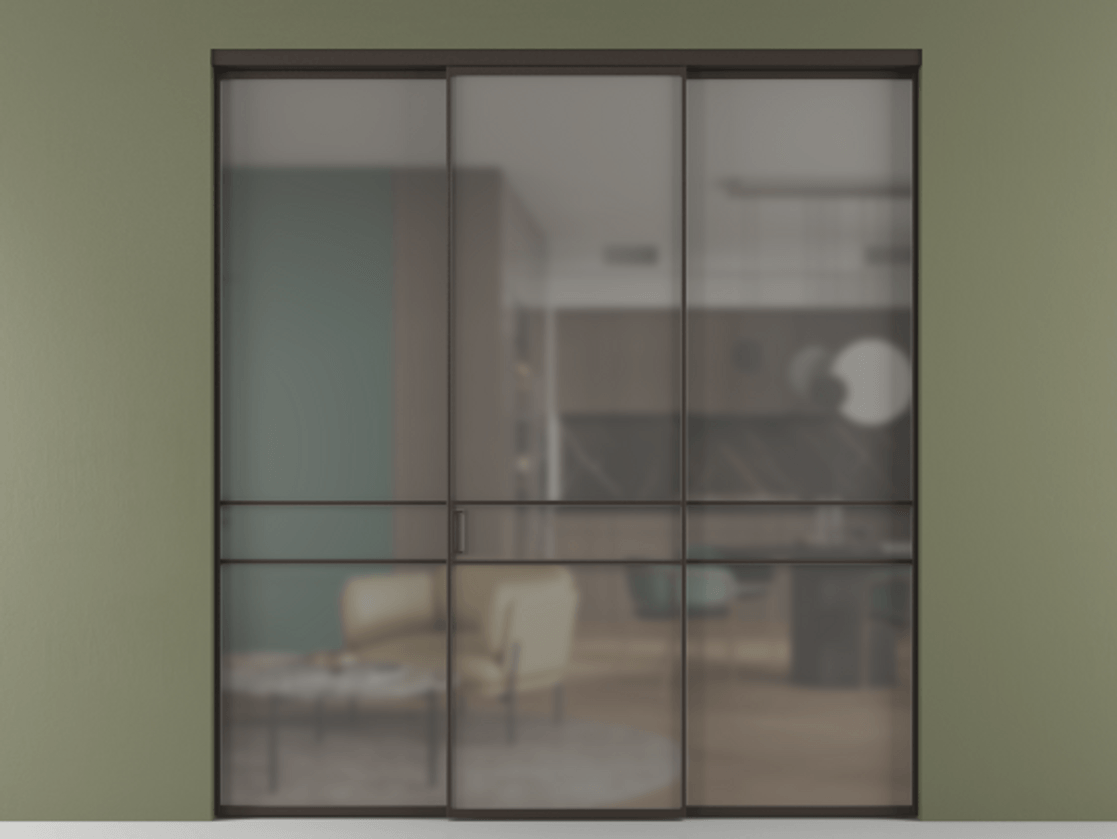 Перегородка Формато внутри проёма 3 створки АЛПР 040.02 Алюминий антрацит Сатинированное серое стекло, триплекс Цена 1600180 AMD | Volhovec