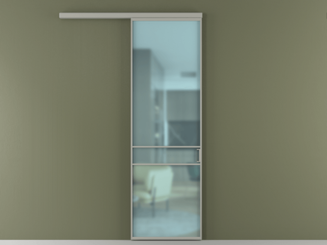 Перегородка Формато вдоль стены 1 створка АЛПР 040.02 Алюминий нейтральный серый Сатинированное голубое стекло, триплекс Цена 715400 AMD  | Volhovec