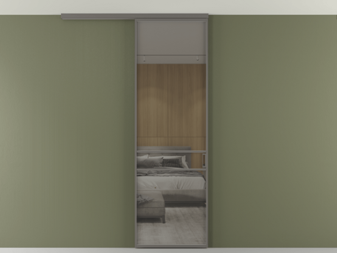 Перегородка Формато вдоль стены на потолок 1 створка АЛПР 040.02 Алюминий классический серый Рефлективное серое стекло "Стопсол", калёное Цена 846440 AMD | Volhovec