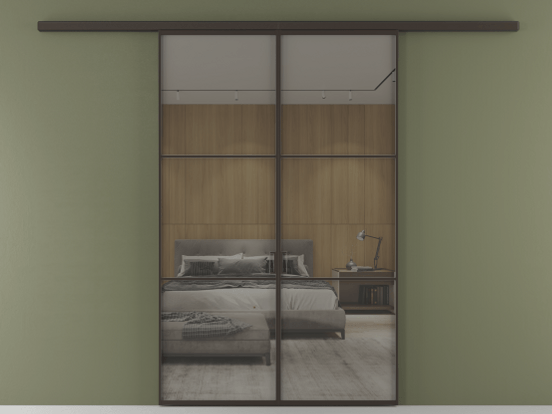 Перегородка Формато вдоль стены 2 створки АЛПР 040.03 Алюминий антрацит Рефлективное серое стекло "Стопсол", калёное Цена 1679260 AMD | Volhovec