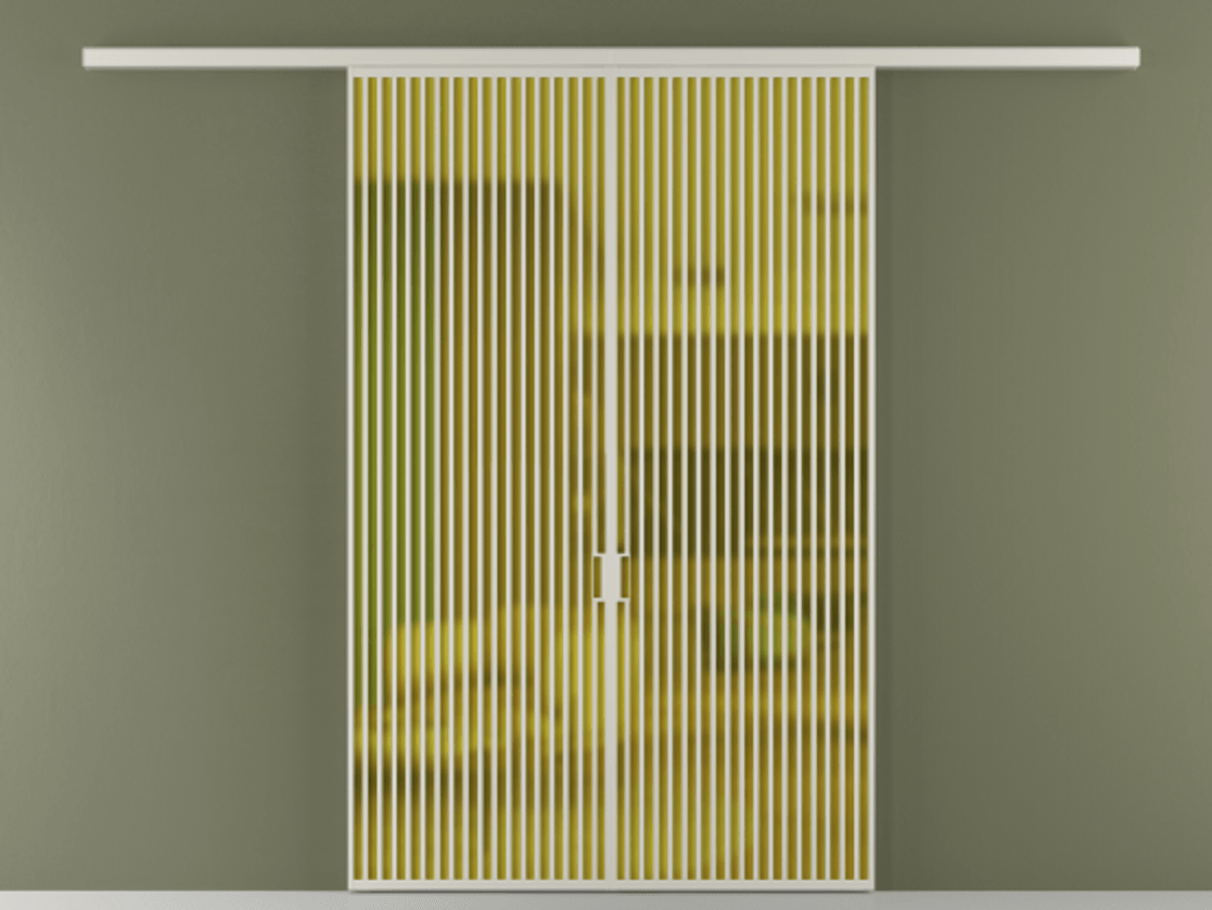 Перегородка Формато вдоль стены 2 створки АЛПР 040.06 Алюминий тёплый серый Сатинированное жёлтое стекло, триплекс Цена 2309500 AMD | Volhovec