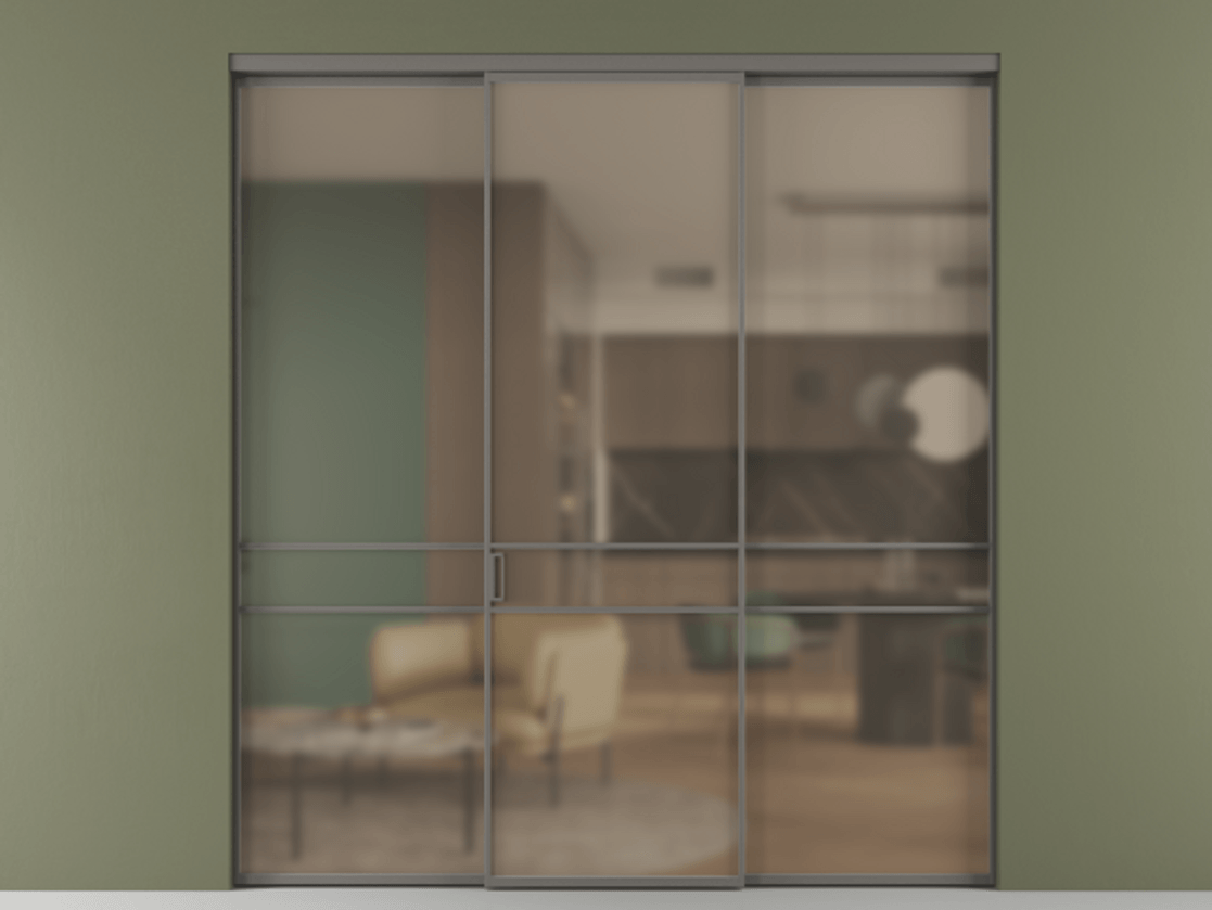 Перегородка Формато внутри проёма 3 створки АЛПР 040.02 Алюминий классический серый Сатинированное бронзовое стекло, триплекс Цена 1600180 AMD | Volhovec