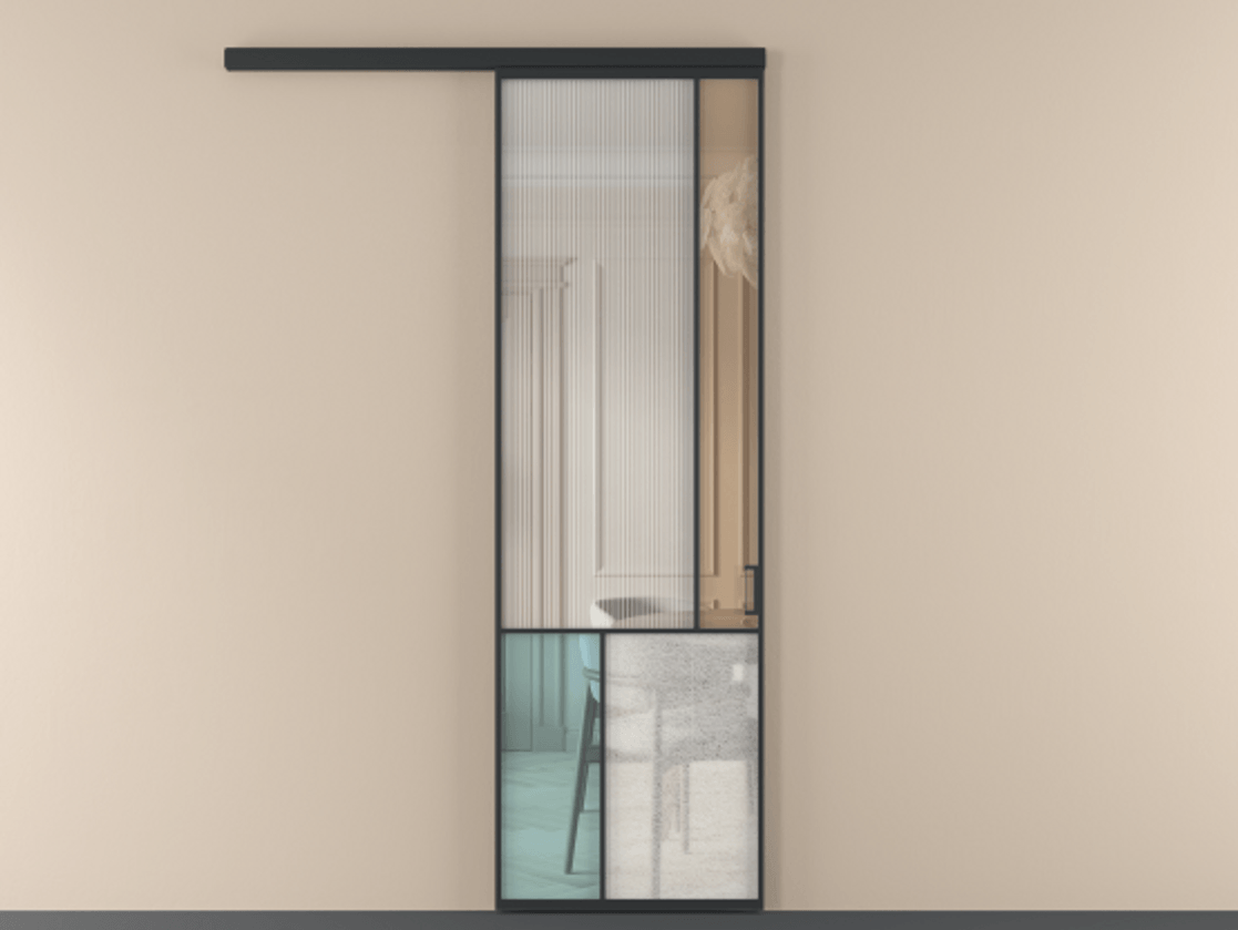 Перегородка Mosaic вдоль стены 1 створка АЛПР 041.21 Алюминий Черный Комбинация стекол Группы 1 и Группы 3 Цена 926600 AMD | Volhovec